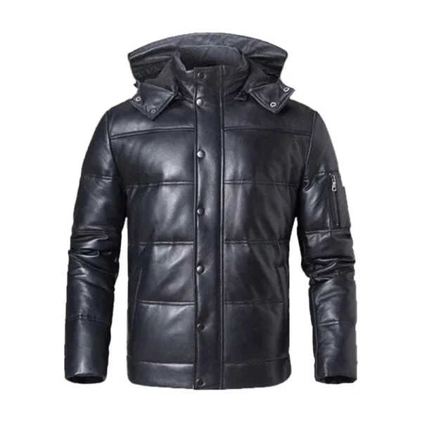 men-lambskin-hooded-puffer-leather-jacket-600x600 Leather Puffer Jacket - Image 1