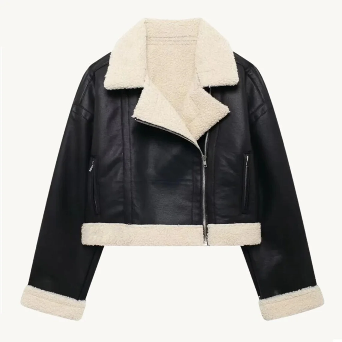 10 Handmade Genuine Leather Shearling Jacket - Image 1