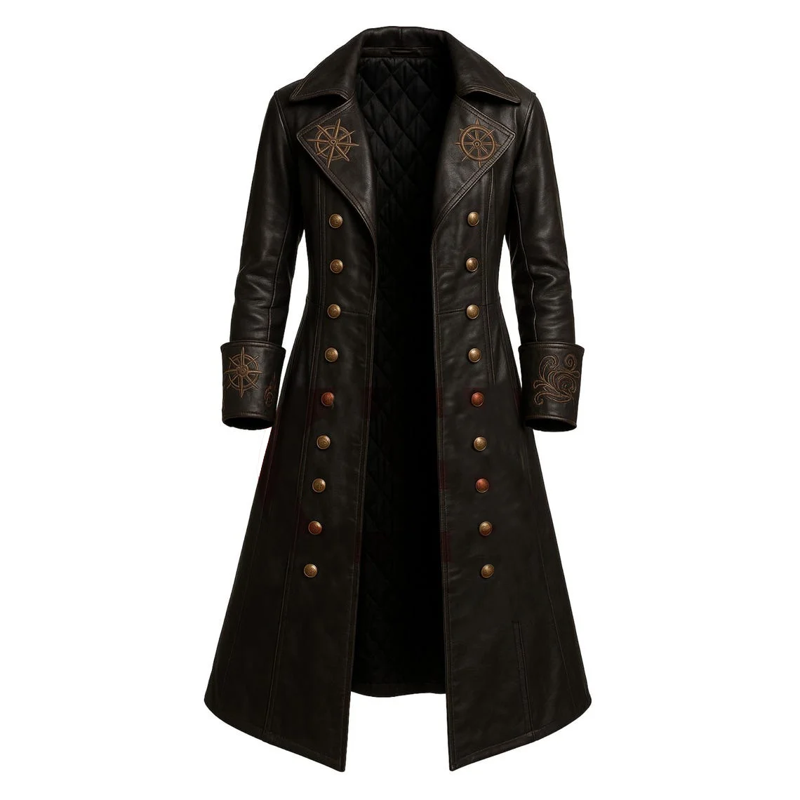 11 Men Captain Hook Real Leather Long Trench Coat - Image 1
