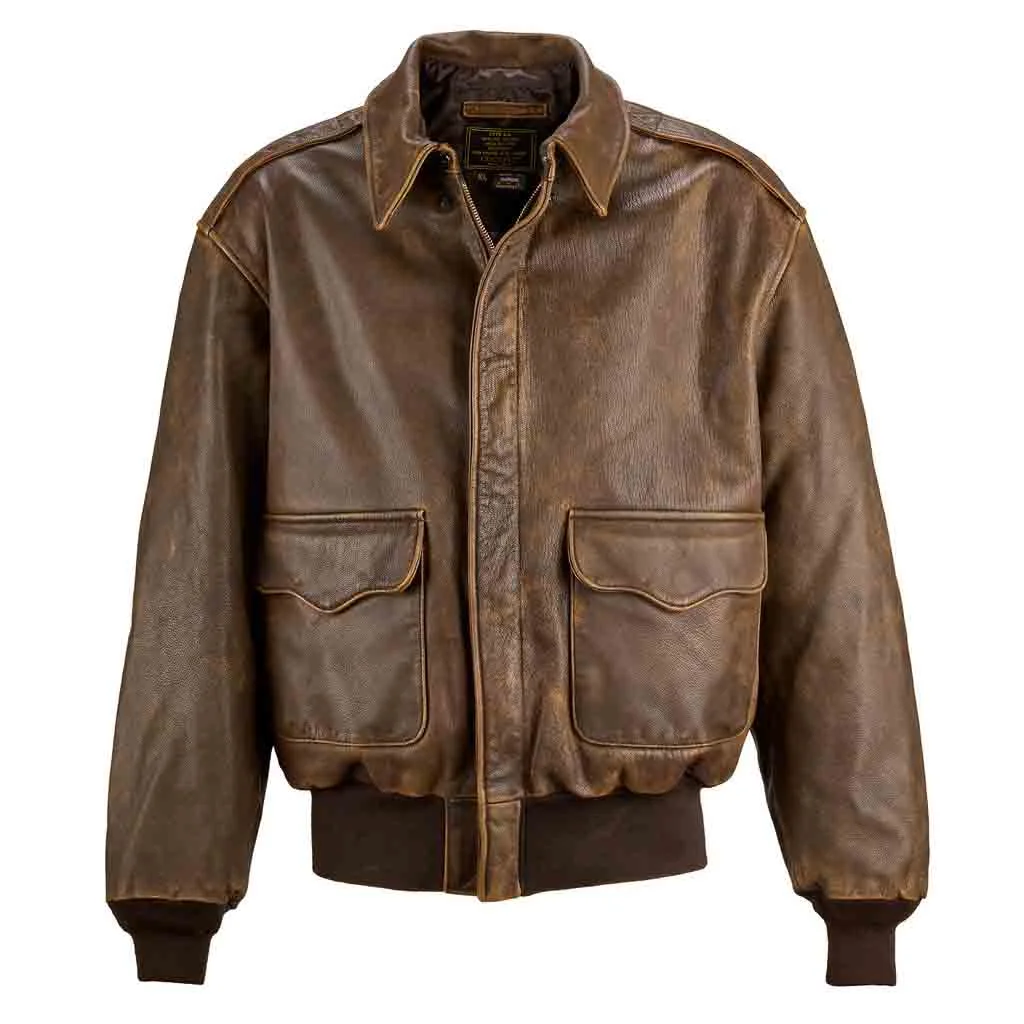 16 Men’s Leather Mustang A2 Flight Jacket - Image 1