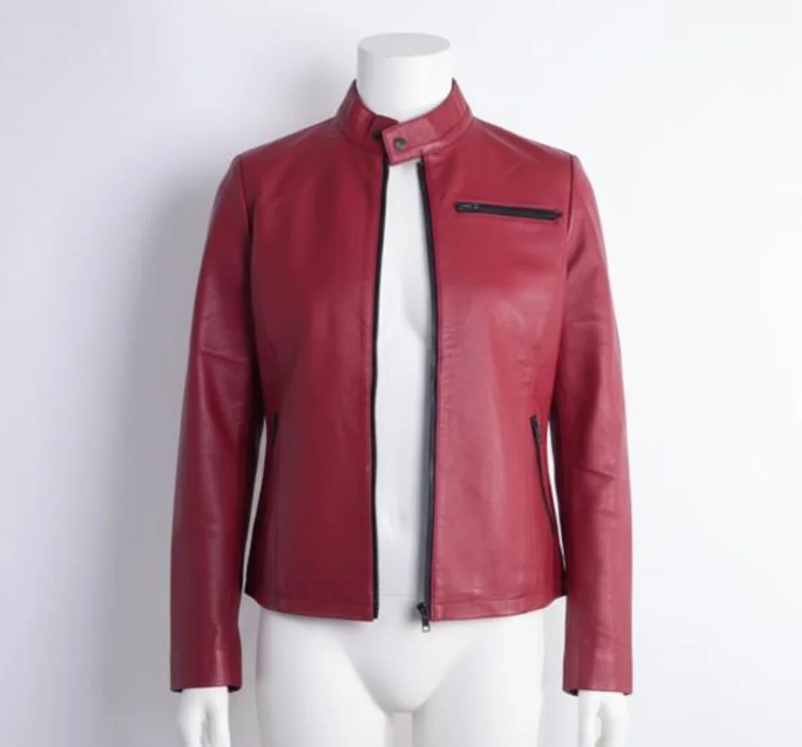 25 Moto Resident Evil 2 Remake Claire Redfield's Red Leather Jacket - Image 1