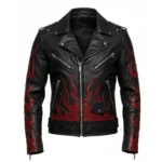 Men's Flame Rider Black Leather Motorcycle Jacket - Bold Fire Design