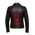 Men's Flame Rider Black Leather Motorcycle Jacket - Bold Fire Design - Image 2