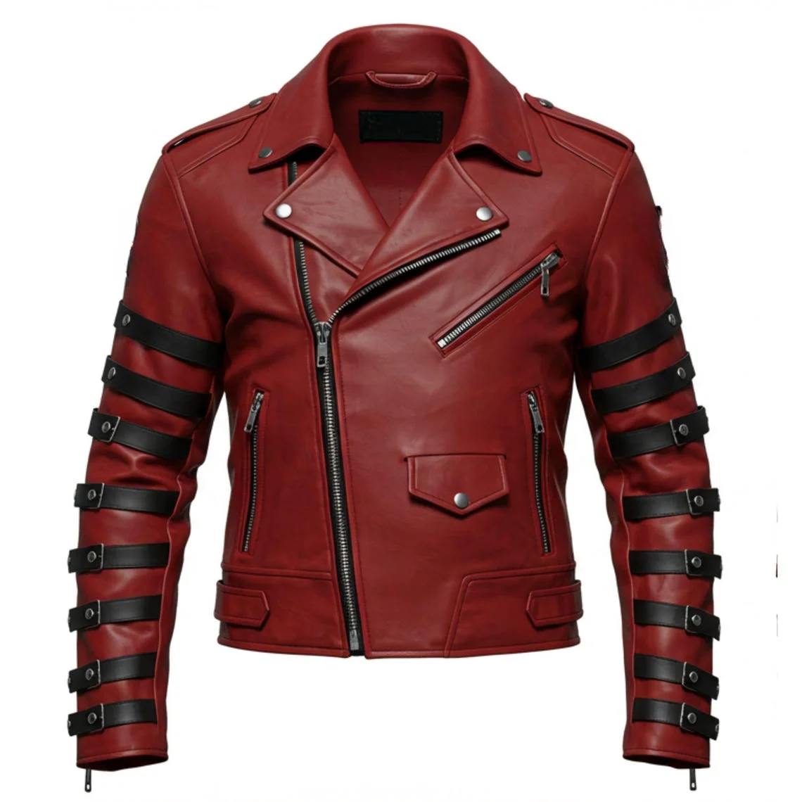 8 Red Leather Biker Jacket - Image 1
