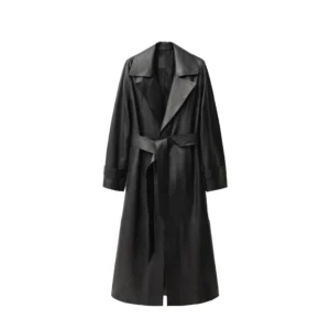 Leather trench coat with belt