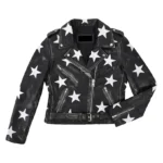 Women's Black Biker Leather Jacket with White Stars