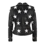 Women's Black Biker Leather Jacket with White Stars - Image 2