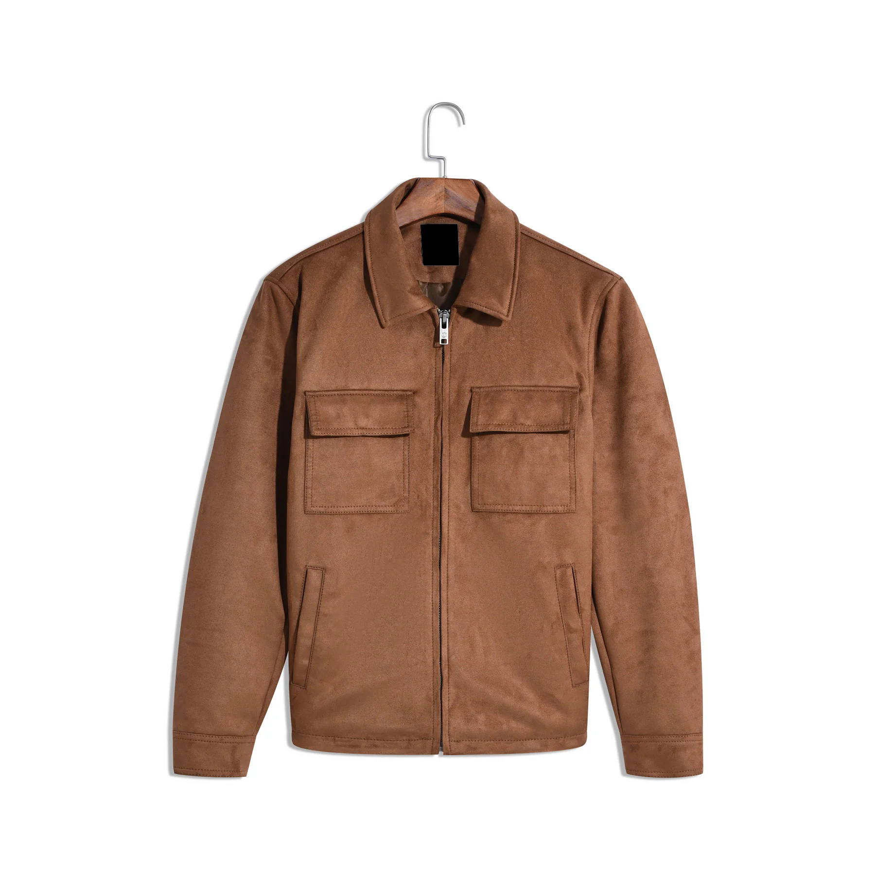 JK2404 Brown Plain Faux Suede Jacket - Image 1