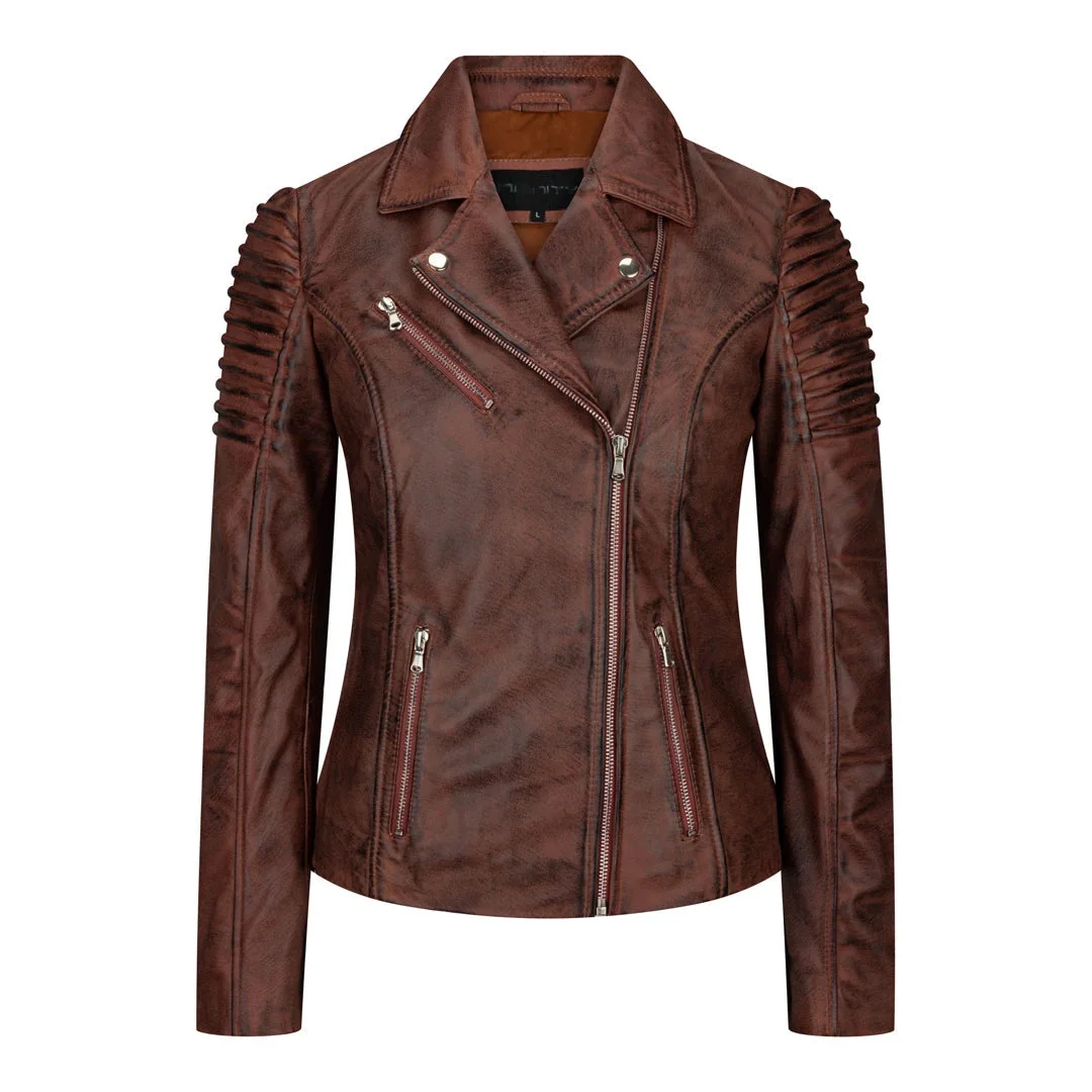 Ladies-Slim-Fit-Leather-Jacket-Tan Women's Soft Leather Women's Biker Jacket - Image 1