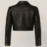 Cropped Black Faux Leather Biker Jacket - Image 2