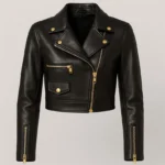 Cropped Black Faux Leather Biker Jacket