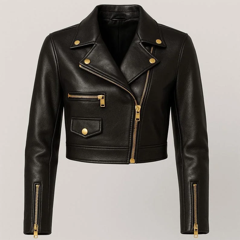 WhatsApp Image 2025-10-23 at 11.21.16 AM Cropped Black Faux Leather Biker Jacket - Image 1