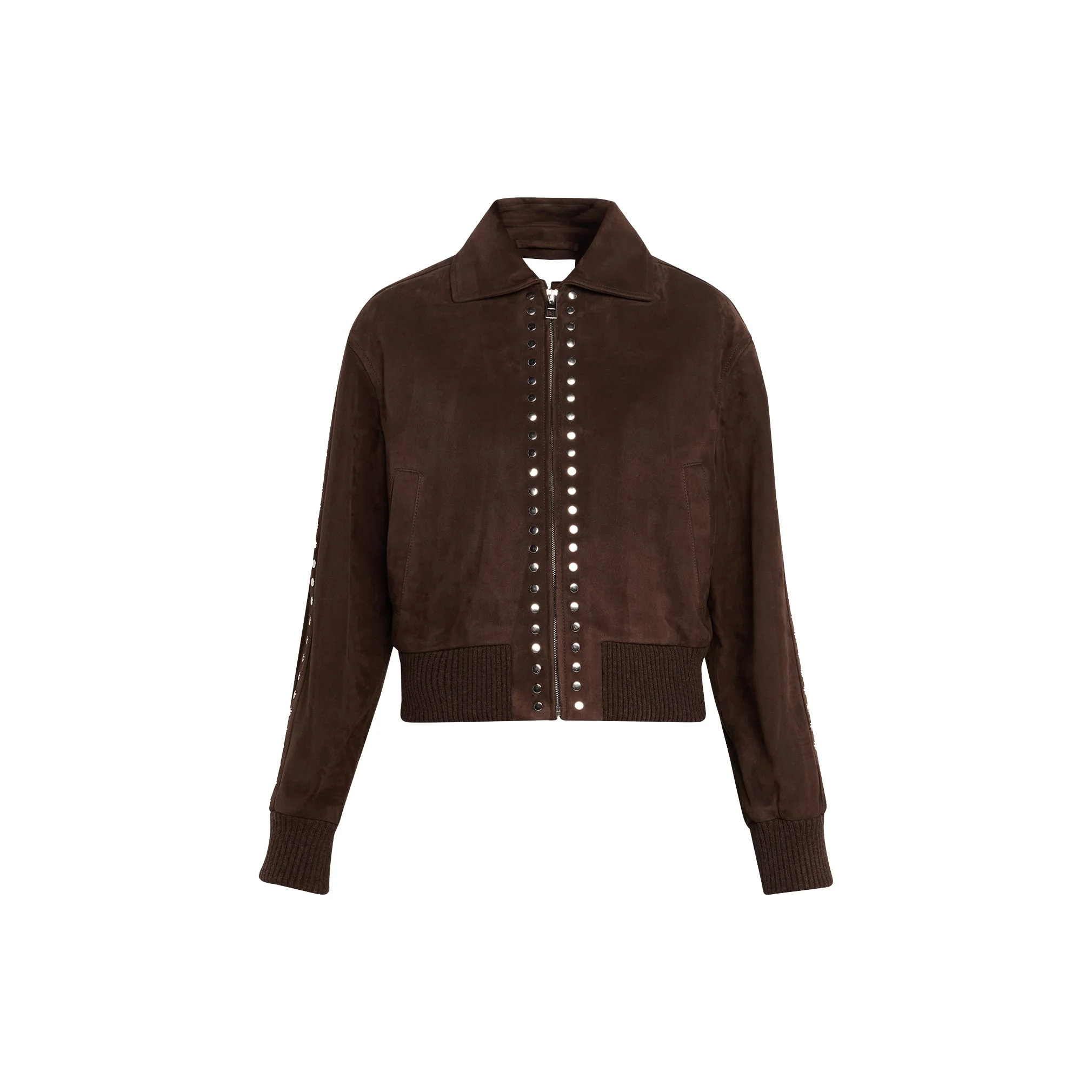 bad0594740d8ec16052812c6da7c9f2f2e0c9f8eee990f2db5a02cab08363019 Studded Suede Bomber Jacket - Image 1