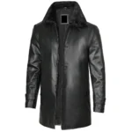 Black Real Leather Coat With Fur Collar