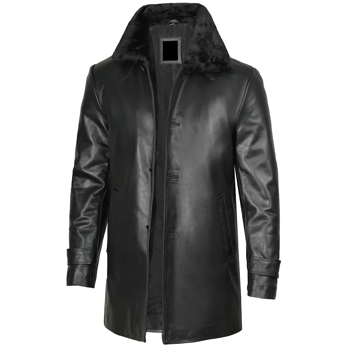 delta_shearling_collar_leather_c Black Real Leather Coat With Fur Collar - Image 1