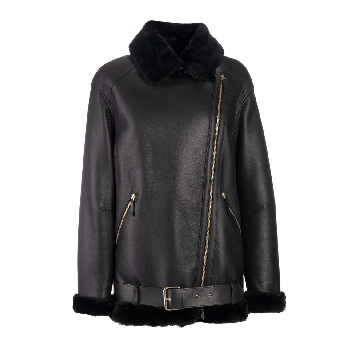 il_1140xN.6171418020_f786 Vintage Black Leather Aviator Jacket: Handmade Shearling Sheepskin Bomber - Image 1