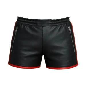 Men’s Premium Black Leather Boxer Shorts with Red Stripes