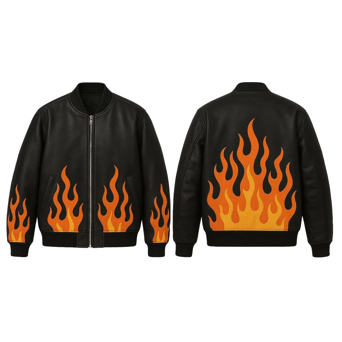 il_1140xN.7232242101_bfyx Men’s Black Flame Bomber Jacket - Image 1